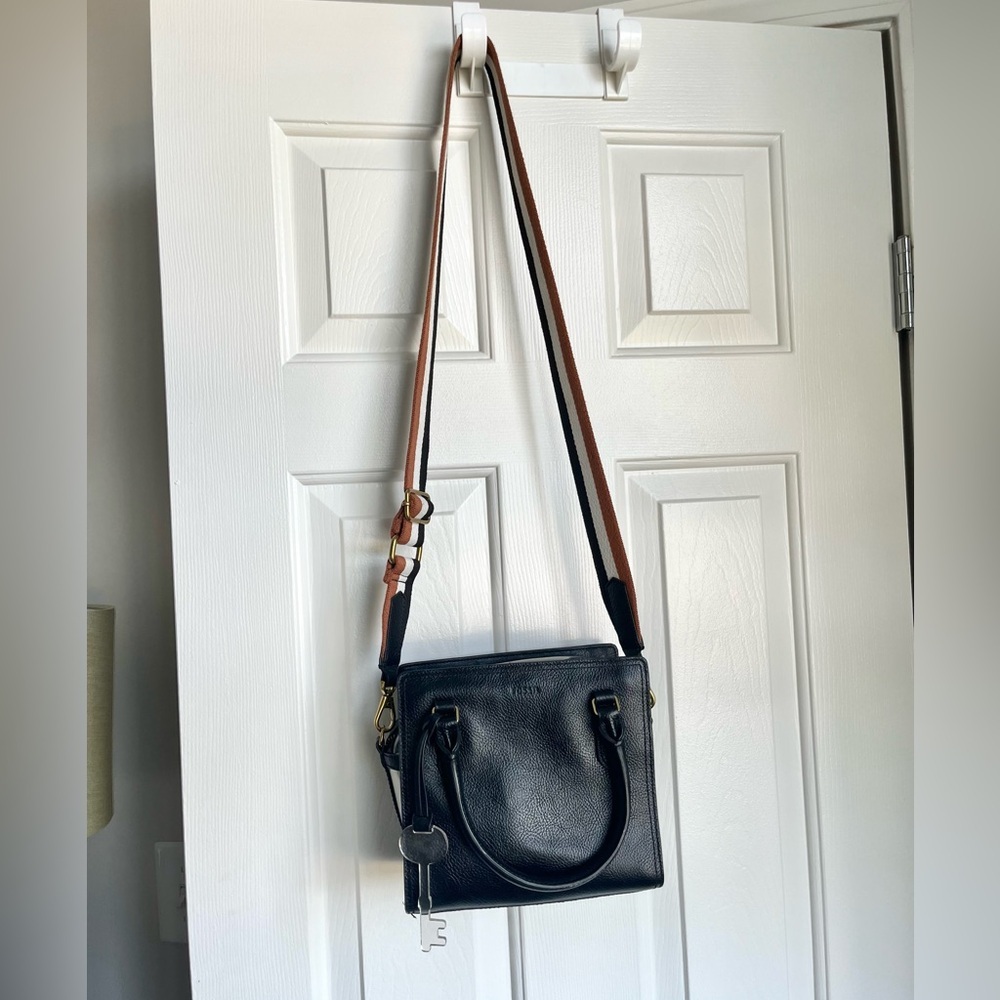 Fossil Black Leather Crossbody with clear sides